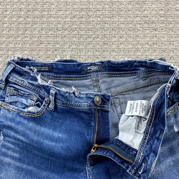 Silver Jeans Women's Cut-off Pants ELYSE Size 34 Slim Blue Denim Jeans Distress - Picture 3 of 14